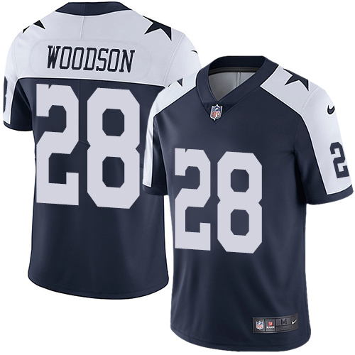 Nike Cowboys #28 Darren Woodson Navy Blue Thanksgiving Men's Stitched NFL Vapor Untouchable Limited Throwback Jersey - Click Image to Close
